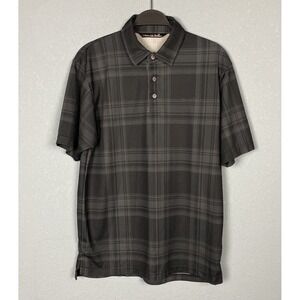 Travis Mathew Polo Mens M Golf‎ Shirt Black Gray Plaid Check Stretch Logo